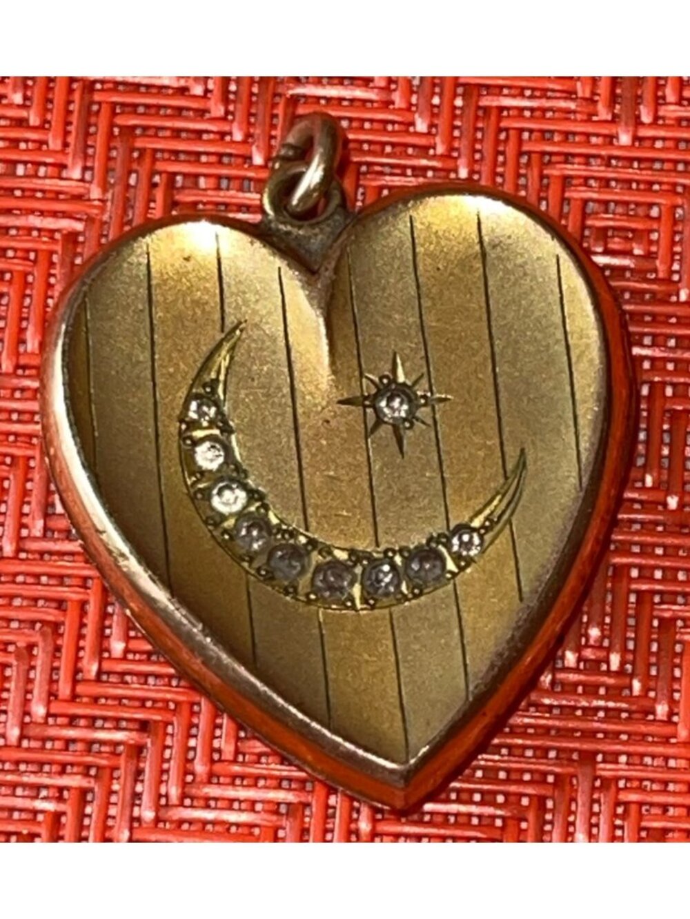 Antique Victorian GF Heart Locket With Crescent Moon & Star Design Paste Stones - Picture 3 of 7
